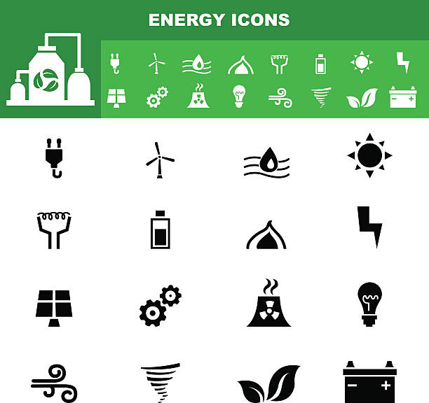 illustrazioni stock, clip art, cartoni animati e icone di tendenza di set di icone vettoriali ecologia - industrial windmill nature recycling computer icon