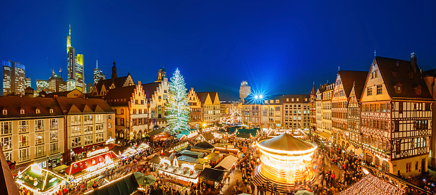 Traditional christmas market in the historic center of Frankfurt, Germany