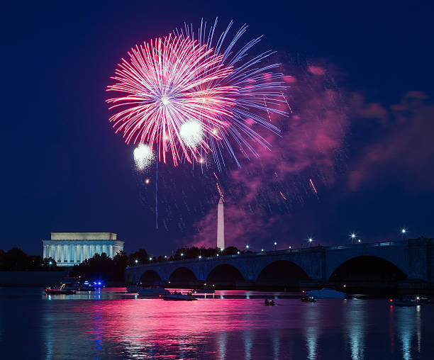 istock Independence Day fireworks over Washington Monument and Lincoln Memorial 522899155