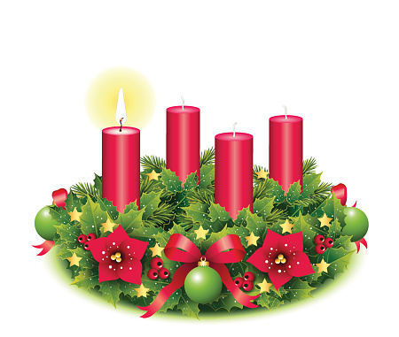 Advent Kranz Mit Einem Brennenden Kerze Stock Vektor Art und mehr Bilder von Adventskranz - Adventskranz, Advent, Kerze - iStock