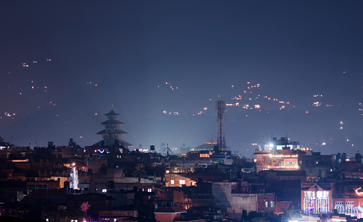 Night view of city of  Bhaktapur with Nyatapol temple