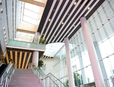 Escalator in modern office building.