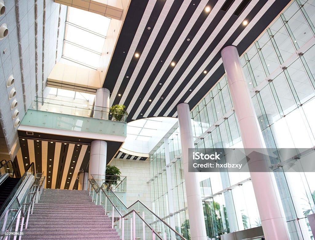 modern office interior Escalator in modern office building. Architecture Stock Photo