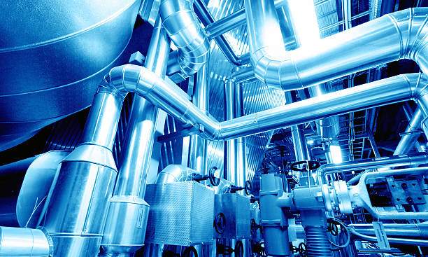 istock Industrial zone, Steel pipelines in blue tones 522912531
