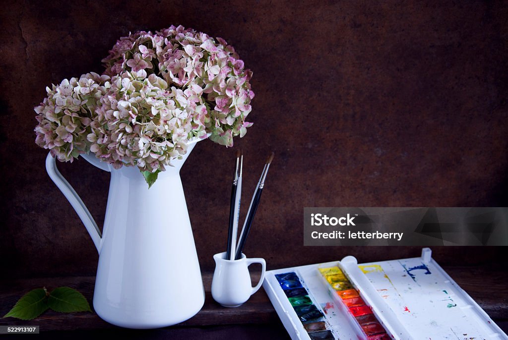 Painting hydrangea flowers Dark Stock Photo