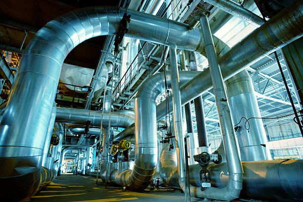istock Industrial zone, Steel pipelines, valves and cables 522923243