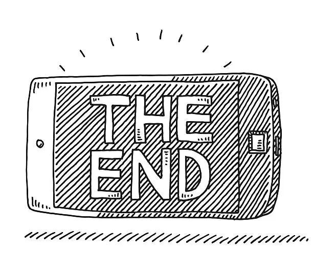 Vector illustration of Smart Phone The End Movie Screen Drawing