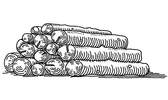 Hand-drawn vector drawing of a Stack Of Logs. Black-and-White sketch on a transparent background (.eps-file). Included files are EPS (v10) and Hi-Res JPG.