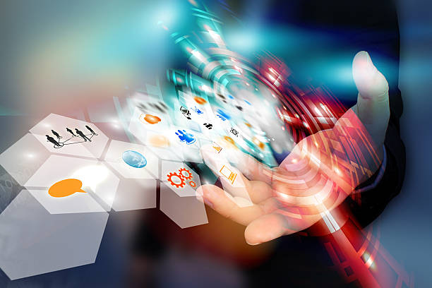 istock businessman holding social media concept. 522923971