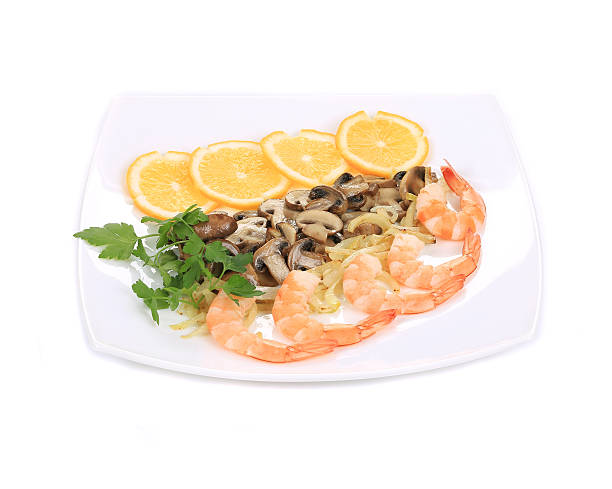 istock Shrimp salad with mushrooms. 522924457