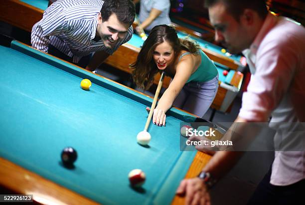 Friends Shooting Pool Stock Photo - Download Image Now - 20-29 Years, 30-39 Years, Adult
