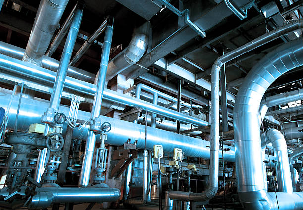 istock Industrial zone, Steel pipelines and cables 522927313