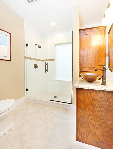 istock Contemporary Classic Bathroom with Vanity, Shower Stall and Toilet 522927563