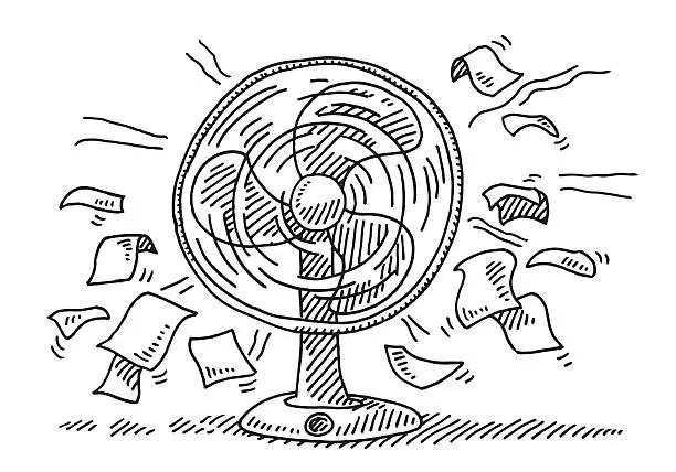 Vector illustration of Ventilator Cooling Wind Flying Paper Drawing