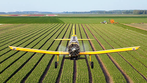 Crop Duster Aircraft spraying crops with aerial application