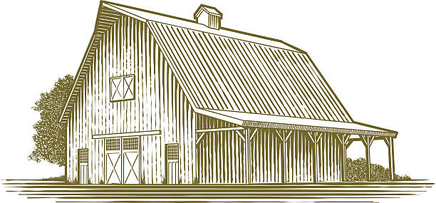 Woodcut Barn Icon Woodcut-style illustration of a barn. barn stock illustrations