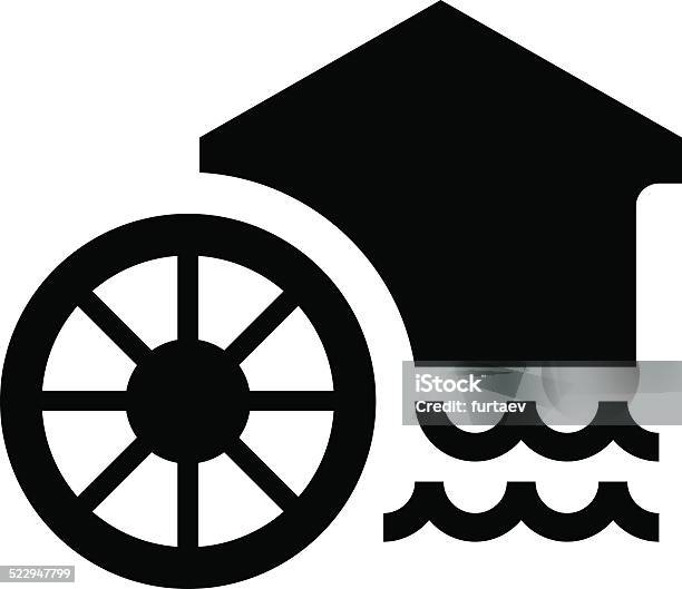 Watermill Icon Stock Illustration - Download Image Now - Watermill, Water Wheel, Mill