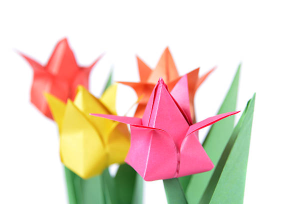 istock Origami tulips over white 522948393