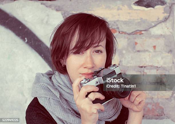 Bautiful Girl With A Retro Singlelens Reflex Mirror Camera Stock Photo - Download Image Now