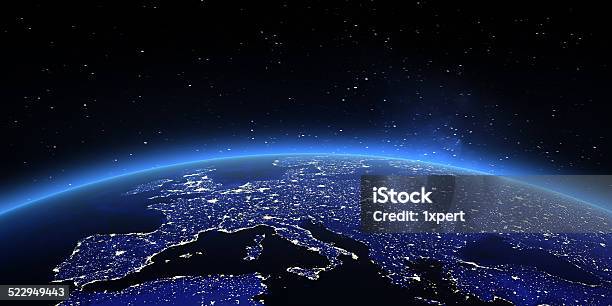 Europe Stock Photo - Download Image Now - Continent - Geographic Area, Night, Blue