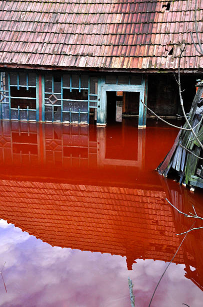 istock Abandoned village flooded by polluted water 522949781