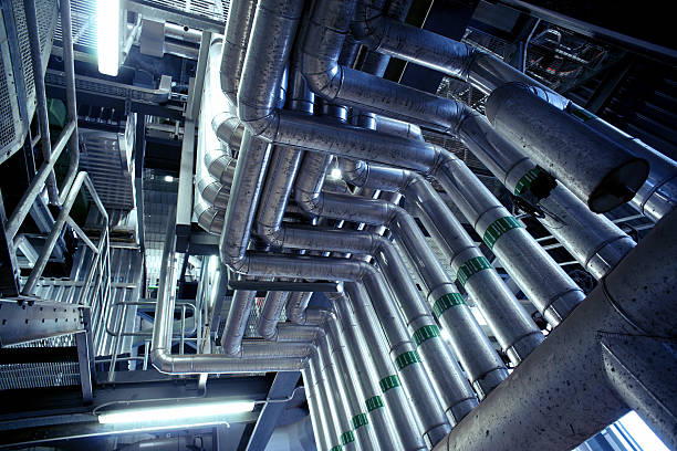 istock Industrial zone, Steel pipelines in blue tones 522950147
