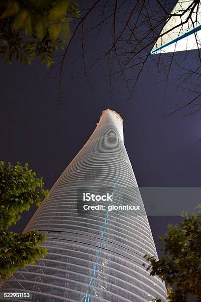 Shanghai Tower Skyscraper By Night Stock Photo - Download Image Now - Architectural Feature, Architecture, Building Exterior