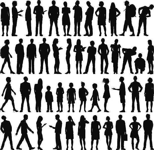 Vector illustration of Highly Detailed People Silhouettes