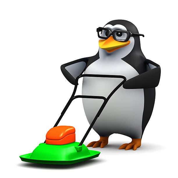 istock 3d Academic penguin mows the lawn 522958183