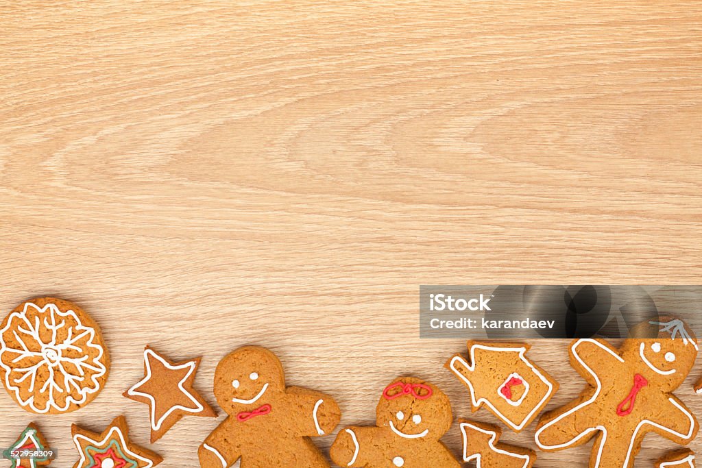 Homemade various christmas gingerbread cookies Homemade various christmas gingerbread cookies on wooden background with copy space Backgrounds Stock Photo