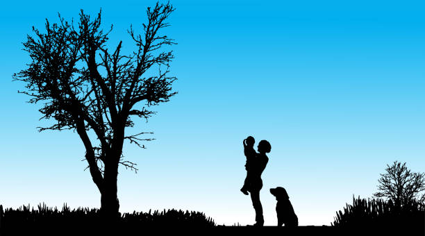 illustrations, cliparts, dessins animés et icônes de vecteur de silhouette de famille. - preschooler playing family summer