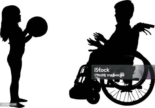 Vector Silhouette Of A Boy Stock Illustration - Download Image Now - In Silhouette, Wheelchair, Child