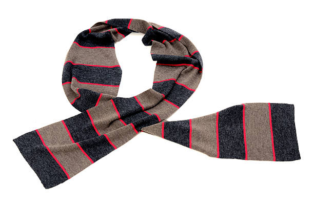 istock Striped grey and pink scarf for winter. 522959553