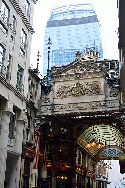 London, England - January 5, 2024: Leadenhall market entrance - a covered market in the historic center of London’s financial district.