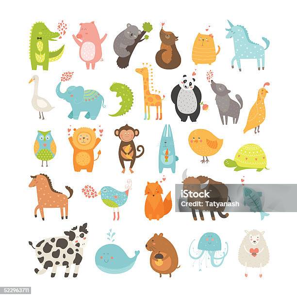 Cute Animals Collection Stock Illustration - Download Image Now - Young Animal, Cute, Lion - Feline