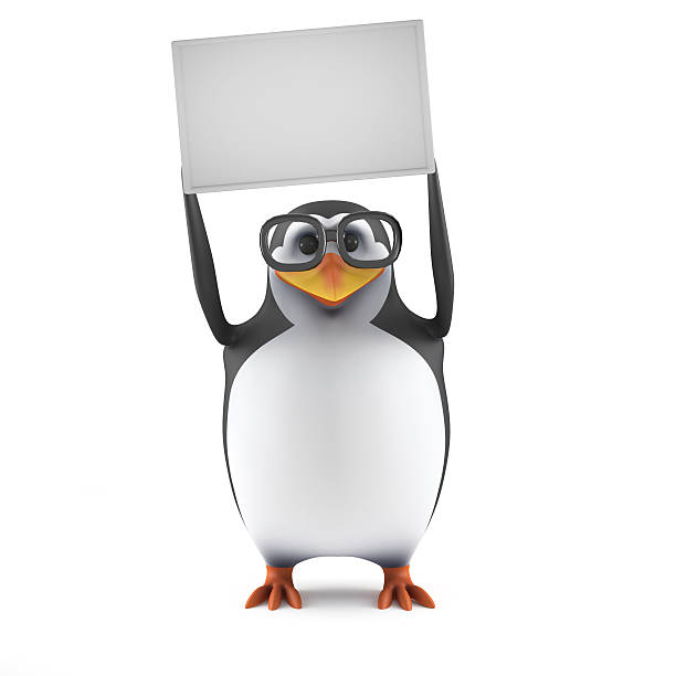 istock 3d Academic penguin holds up a blank banner 522964205