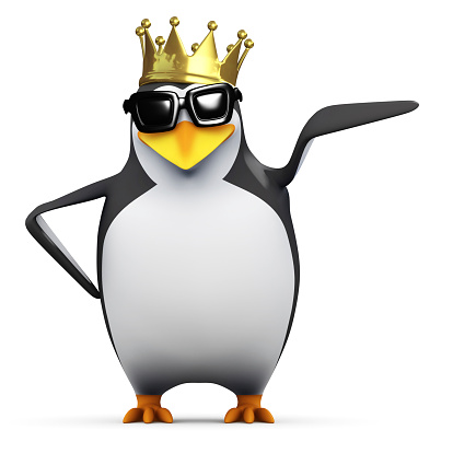 3d render of a penguin pointing to his left.