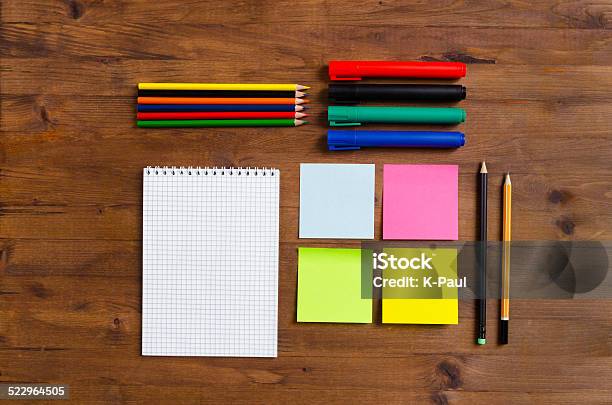 Set Of Office Supplies Stock Photo - Download Image Now - Blank, Bright, Colors