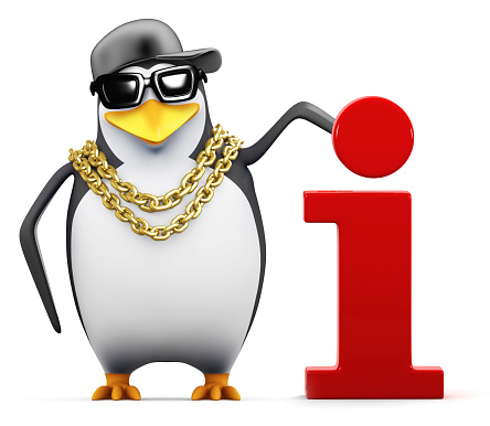 3d render of a penguin with the information symbol.