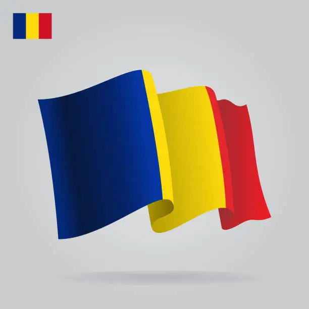 Vector illustration of Flat and waving Romanian Flag. Vector
