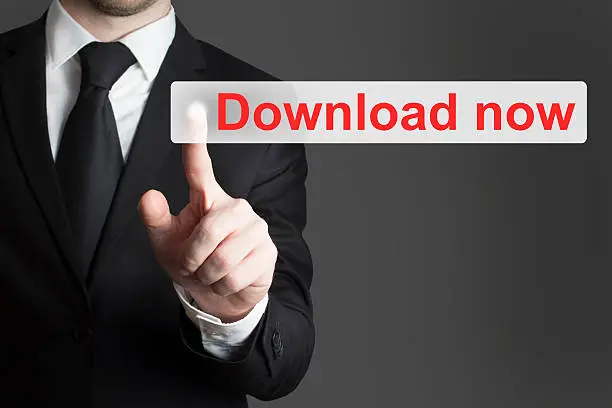 Photo of businessman pushing flat button download now