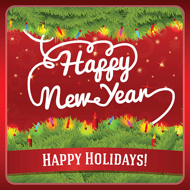 istock New Year greeting card decorated by pine wreath with candles, 522977673