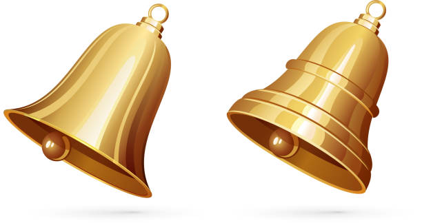 Bells Two golden bells isolated on white background, illustration. school handbell stock illustrations