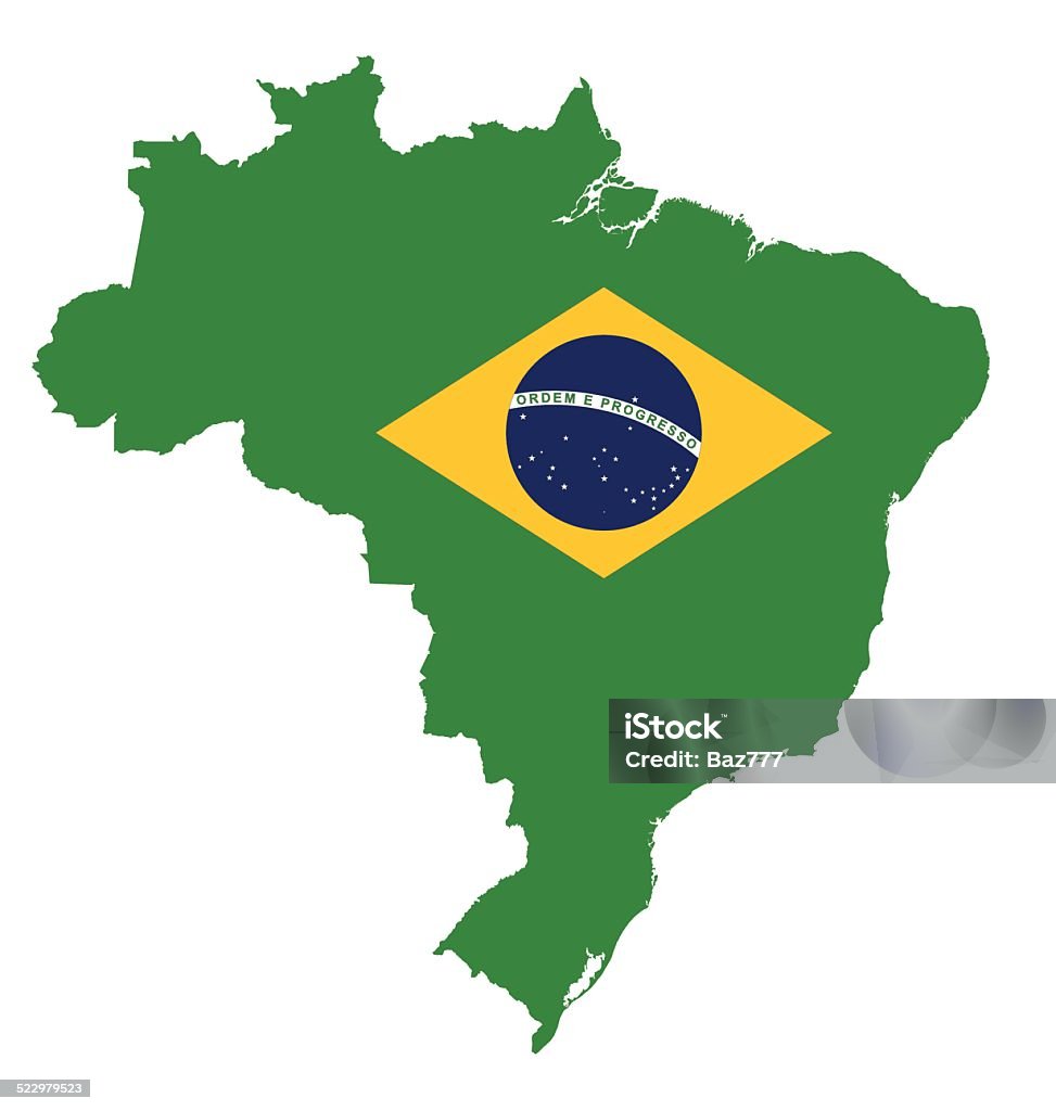 Brazil Flag Flag of the Federative Republic of Brazil overlaid on detailed outline map isolated on white background US State Border stock vector