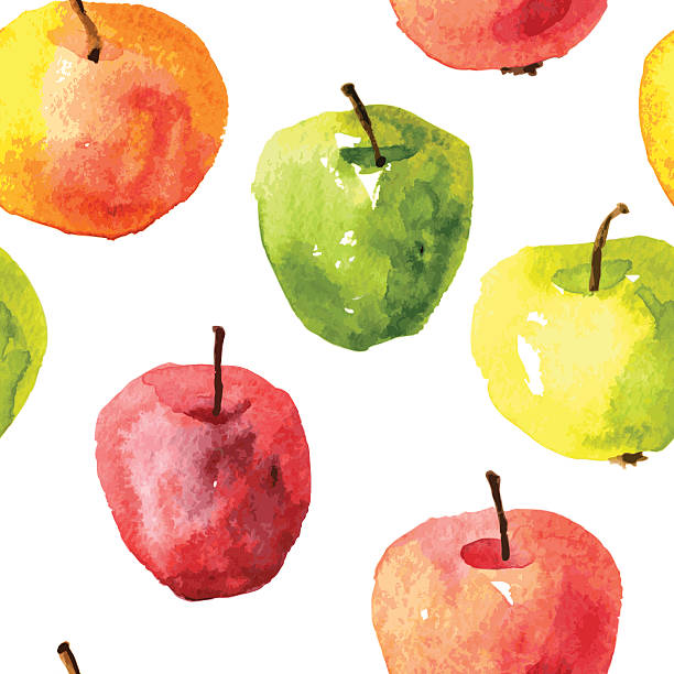 연속무늬, 워터컬러 그림이요 사과들 - abundance apple red yellow stock illustrations