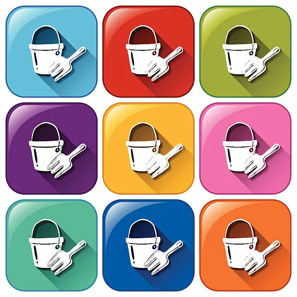 Vector illustration of Buttons with a pail and a fork