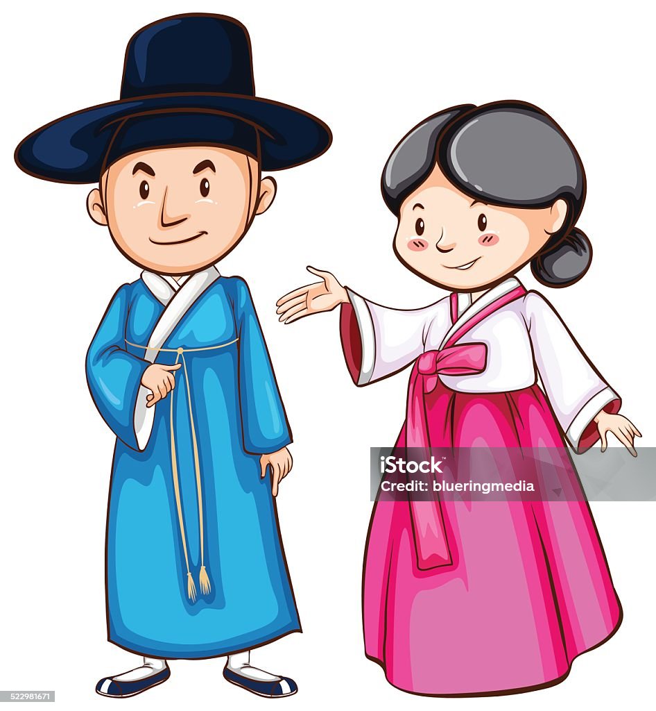 Simple Drawing Of People Wearing The Asian Attire Stock Illustration -  Download Image Now - Adult, Asia, Backgrounds - iStock