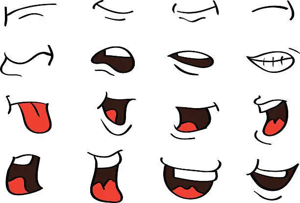 Vector illustration of Cartoon Mouth Expressions Vector Designs Isolated on White