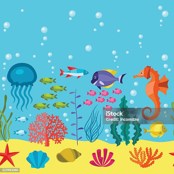 Marine Life Seamless Pattern With Sea Animals Stock Illustration - Download Image Now - Animal, Animal Markings, Animal Shell