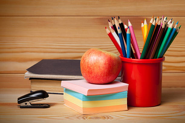 istock Back to school concept on wooden table. 522983947